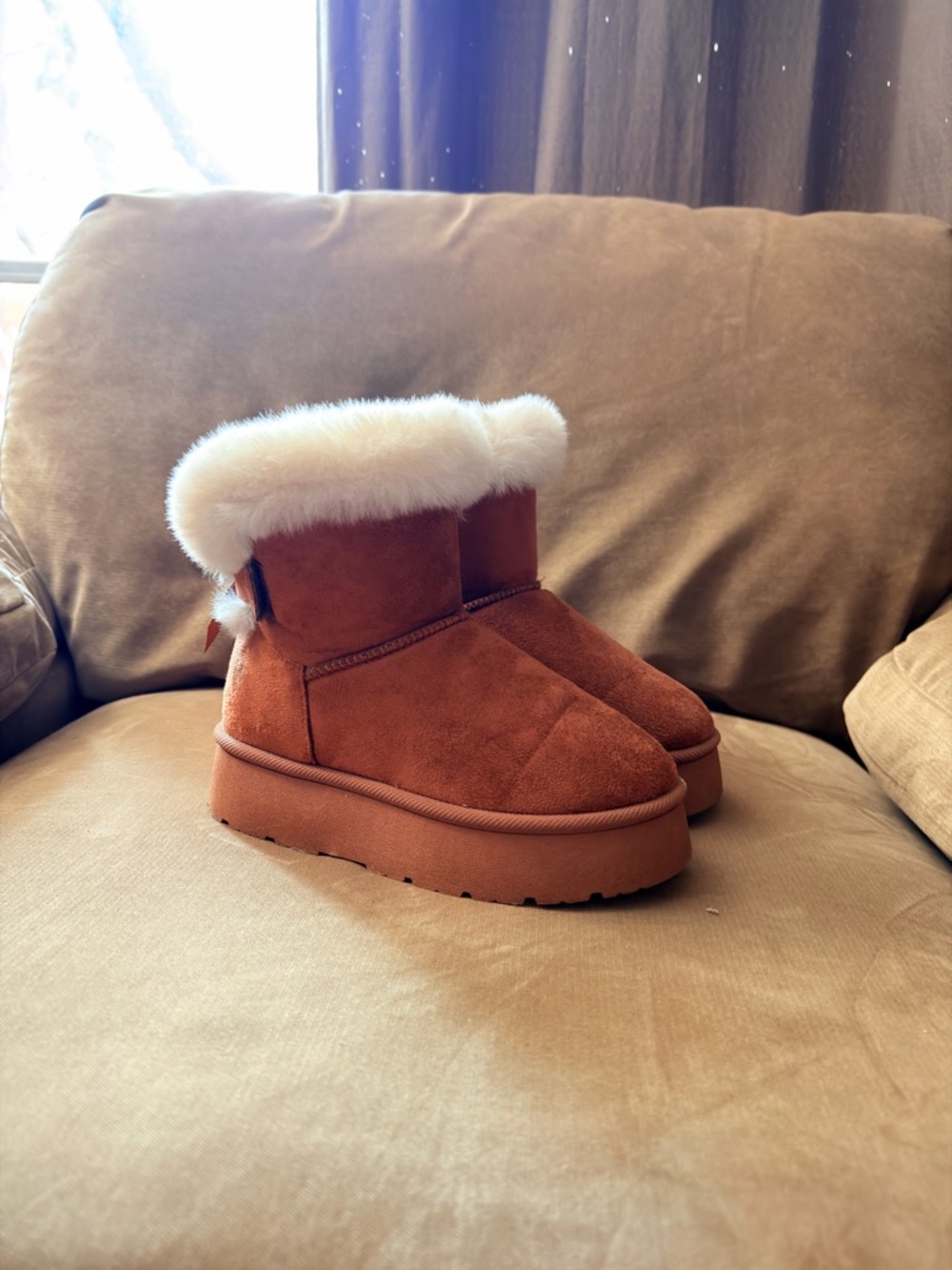 Women’s Plush Lined Platform Ankle Boots - Chestnut Brown